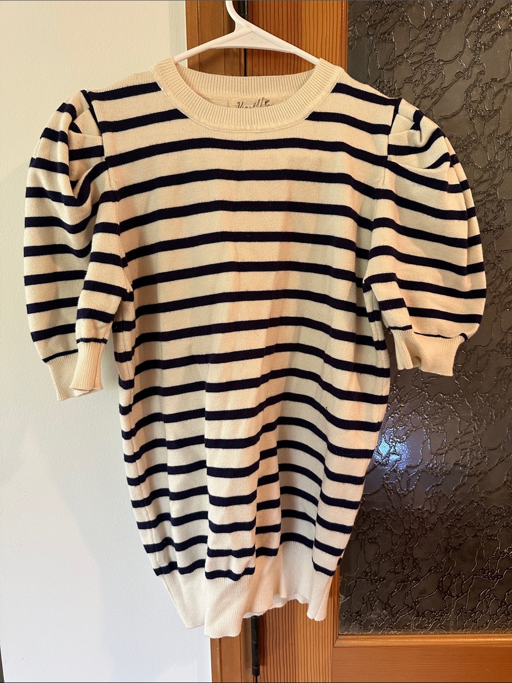 Vine & Love Cream and Navy Striped Knit Sweater Top